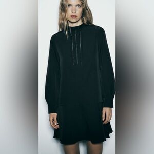 NWT ZARA LACE INSERT PINTUCK DRESS